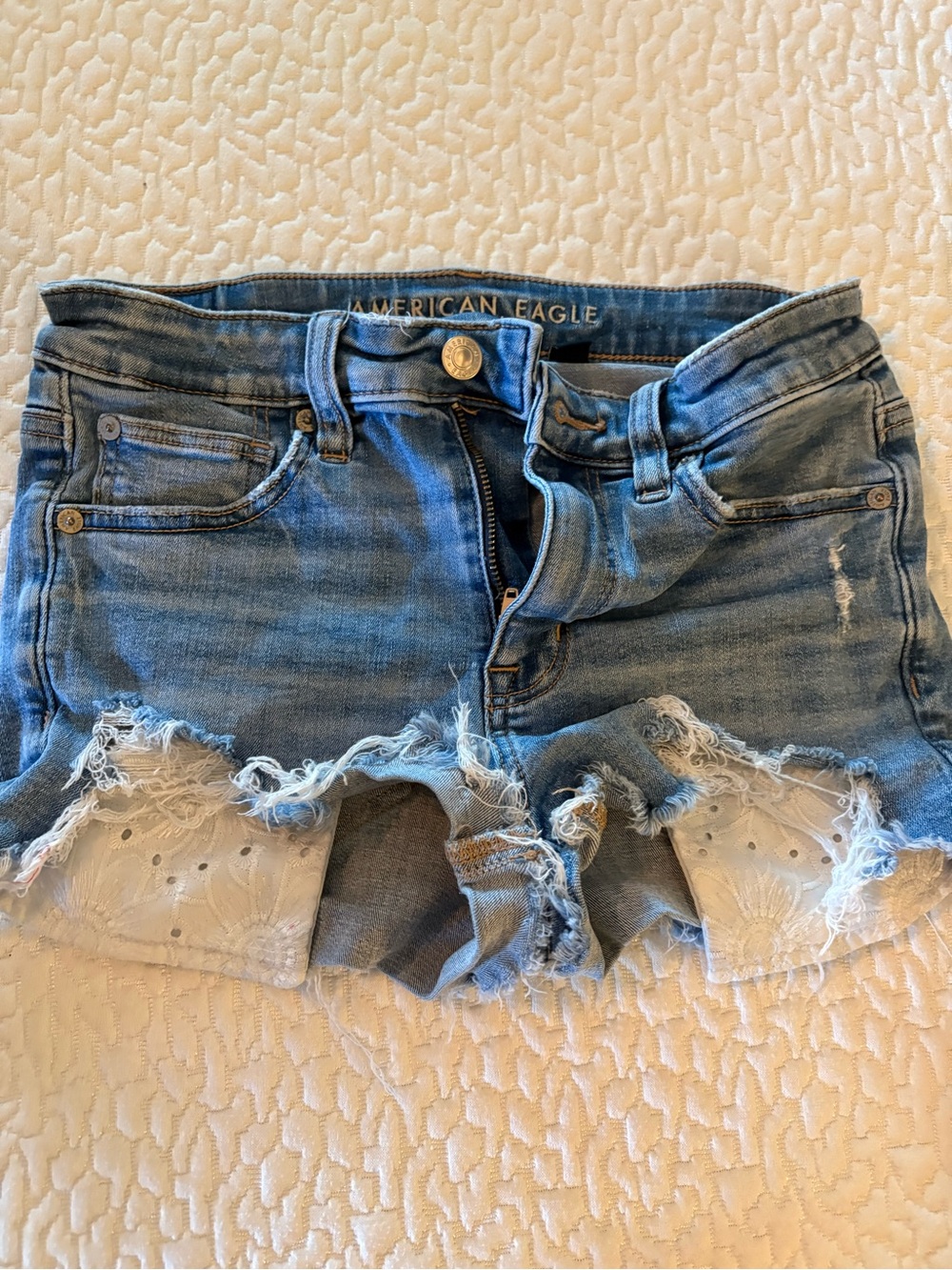 American Eagle Outfitters Light Blue Distressed Jean Shorts
